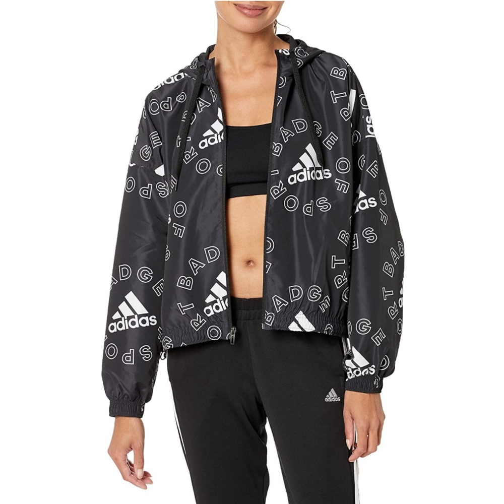 adidas Women's Essentials Logo All Over Print Loose Fit Windbreaker